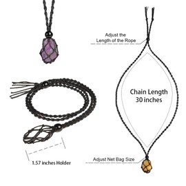 Anjiucc Natural Raw Gemstone Crystal Pendant Necklace Stone Holder Necklace Cord Hand-Woven Necklace with Adjustable Length for Women Men（3 PCS Amethyst+ Citrine+ Green Fluorite）