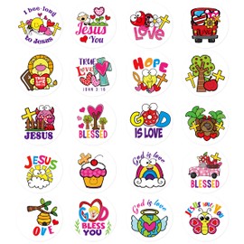 Yopyame 600PCS Christian Valentine’s Day Stickers for Kids Religious Prizes Sticker Catholic Child Drawn Scripture Religious Sticker Jesus Loves You Self Adhesive Paper Christian Sticker for Classroom