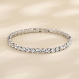Sumeror Tennis Bracelet for Women | 4mm Cubic Zirconia, 925 Sterling Silver 14K White Gold Plated | Sparkling Everyday Chain Bracelet | Elegant Gift for Birthday, Anniversary, Christmas