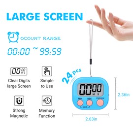 24 Pcs Digital Timers for Classroom Kitchen Timers for Cooking Small Magnetic Stopwatch Timer 6 Colors Mini Countdown Timer Loud Alarm Stop for Study Work Baking Sports Games Office Timer Clock