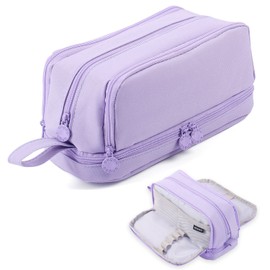 Large Capacity Pencil Case 4 Compartments, Pencil Case with Zipper Portable Handle, Aesthetic Pencil Case Stationery Organizer for Office College School Teen Girl Boy Men Women (Purple)