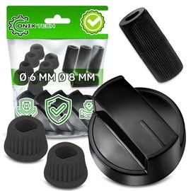 Set of 4 Knobs for Gas Hobs and Adapters for Concealed and High Axles with Diameters of 6 mm and 8 mm - Colour: Black ONIX TECH
