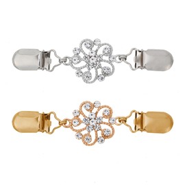 Hanfluenve Women Brooch Pins 2 Pieces Sweater Shawl Clips Faux Crystal Retro Pearl Brooches Safety Pins Dress Shirt Clips for Women Gold Brooches for Women Silver Accessory (Style-3)