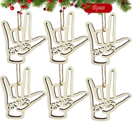 I Love You ASL Sign Language Hand Important Holiday Day Decor,2025 Christmas Ornament Wood Souvenir Dated Present Gift for Father Mother Sweetheart Husband Wife Son Daughter Friend (6pcs-2025)