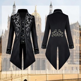 AJGEGJE Men's Steampunk Vintage Coat, Gothic Retro Coat Victorian Medieval Tailcoat, Carnival Party Cosplay Men's Costumes for Adults (Black-1, S)