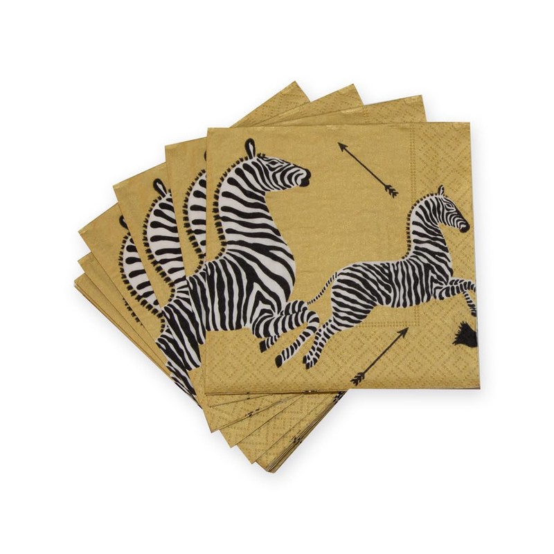Caspari Zebras Paper Cocktail Napkins in Gold - 20 Per