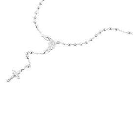DoubleAccent Sterling Silver Rosary Necklace 3mm Bead Jesus On The Cross Pendant Rosary Chain (16~30 Inches)