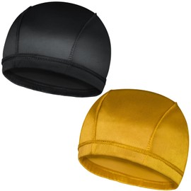 2PCS Silky Wave Caps for Men Waves, Good Compression Caps Over Durags for 360 Waves, Large Size Caps Suitable for Big Skull & Adults Braids, Ideal Gifts for Farther's Day (Black+Gold)