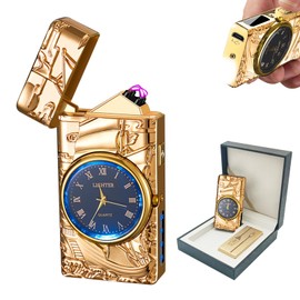 BABOBIU Encendedores electrónicos Moda a Prueba de Viento Recargable de Alta Potencia de Doble Arco más Ligero Embalaje en Caja de Regalo (Oro)