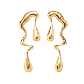 WCRAZYE Irregular Gold Waterdrop Earrings for Women Asymmetrical Gold Drop Earrings Exaggerated Melting Liquid Gold Statement Earrings (Gold)
