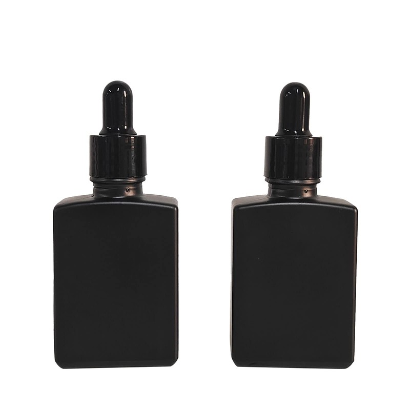BEGIKET 12 Pack 1 oz Black Square Glass Dropper Bottle