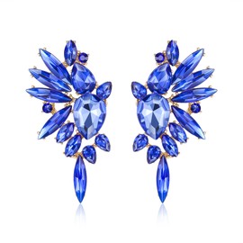 EVER FAITH Crystal Statement Earrings, Art Deco Marquise Drop Cluster Bridal Bling Colourful Dangle Earrings for Women Iridescent AB Gold Tone, Crystal, No Gemstone