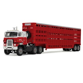 DCD International TranStar COE 45' Wilson Vintage Livestock Trailer Koppes Truck Line 1/64 Scale Red White Diecast Model