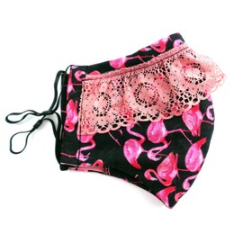 Fog Less Pink Flamingo Prints Cloth Face Mask with Lace Removable Nose Wire Support Filter Pocket Ladies Womens Teens Juniors