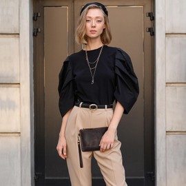 S-ZONE Leather Clutch Purses for Women Wristlet Wallets Small Clutch with Detachable Strap Card Holder Coin Purse