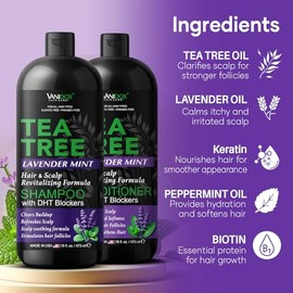 Champú y acondicionador Tea Tree Lavender Mint con aceite de árbol de té 100 puro para cuero cabelludo seco y con picazón. Hidratación profunda y