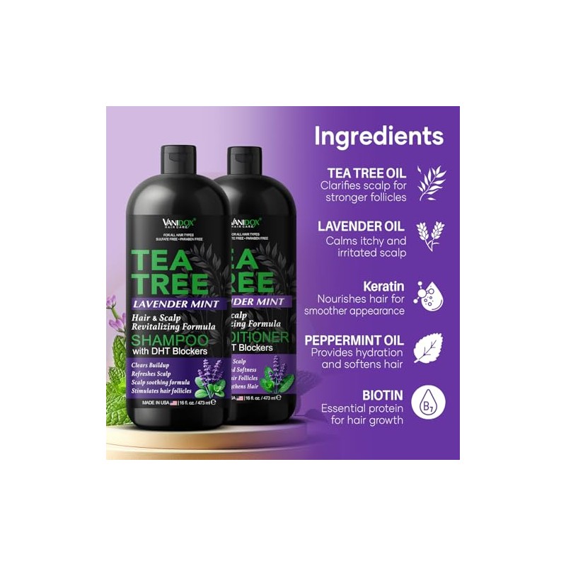 Champú y acondicionador Tea Tree Lavender Mint con aceite de