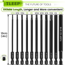 TLEEP Allen Wrench Drill Bit Set 5/16-5/64 1.5-12, 4" Long Magnetic Hex Key Set for IKEA Furniture, S2 Steel 1/4" Hex Shank Drill Bits Tools for Narrow Space, 22Pcs Metric & SAE Full Size