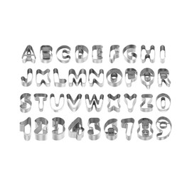 VEDA Alphabet and Number Shaped Cookie Cutters, Biscuit Cutters, Silver Metal Set, A-Z 0-9 English Letters