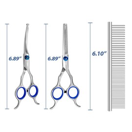 Dog Grooming Scissors Kit, 3 in 1 Professional Dog Grooming Scissors,Dog Shears Set,Incude Thinning,Curved Grooming Scissors and Comb for Pets