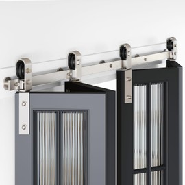 Roymelo 52" Brushed Nickel Bifold Sliding Barn Door Hardware Track Kit,Side Mounted J Shape Roller,Smoothly and Quietly,Assembly Easy,Fit Four 12" Bi-Folding Doors (Door Not Included)