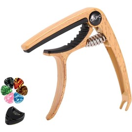 Guitar Capo Acoustic Capo Electric Guitars Capo Premium Zinc Alloy Guitar Accessories for Acoustic and Electric Guitars Ukulele Mandolin Banjo Bass (Drak  with 6 Picks) - Color: Light wood