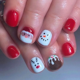 24Pcs Christmas Press on Nails Short Square Fake Nails with Winter Santa Claus Snowmen Elk Designs False Nails Xmas Acrylic Nails Full Cover Stick on Nails for New Years DIY 24 Pcs Merry Christmas