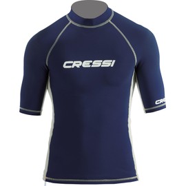 Cressi Rash Guard Man Short/SL - Men's Rash Guard Short Sleeves Made of Elastic UV Protection (UPF) 50+, Blue/White, S/2 (48)