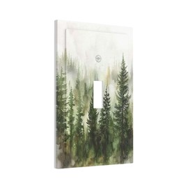 Nadoabtm Decorative Light Switch Cover Green Forest Watercolor Painting Foggy Pine 1 Gang Single Toggle Device Electrical Faceplate Switchplates Decorator Outlet Wall Plate for Bedroom living Room