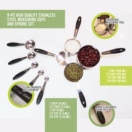 ZEEZEEG Premium Culinary Precision Bundle: Includes Two 100% Natural Bamboo Hanging Rack Organizer and 9-pc Stainless Steel Measuring Cups and Spoons Set
