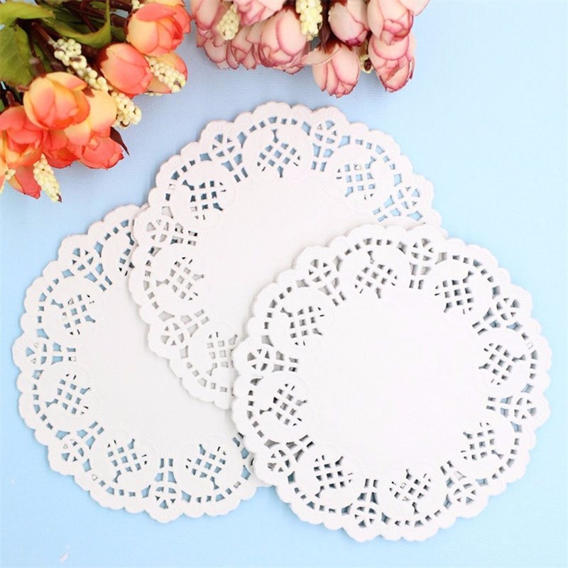 DECORA 3.5inch Round White Lace Paper Doilies for Wedding Tableware