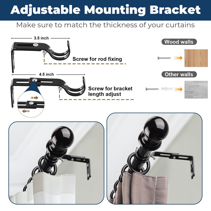 Corner Curtain Rod for Windows 30 to 136 Inches, Adjustable