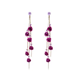 TOFBS Earrings for Women Rose Flower Pendant Long Tassel Earrings S925 Sterling Silver Cubic Zirconia Dangly Drop Retro Boho Statement Earrings for Women and Girls Purple