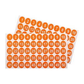 uxcell 2 Sheets Round Number Stickers, 1-50 Vinyl Consecutive Number Labels Self-Adhesive Number Decal for Office Classroom Box Storage, Orange(1 inch Each)