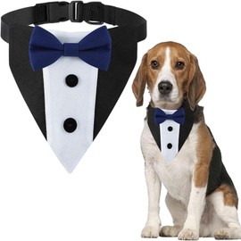 Dog Tuxedo,Formal Wedding Dog Bandana Adjustable Collar with Bowtie,Detachable Bow Ties Collar and Scarf for Small Medium Large Dogs (Blue, M)