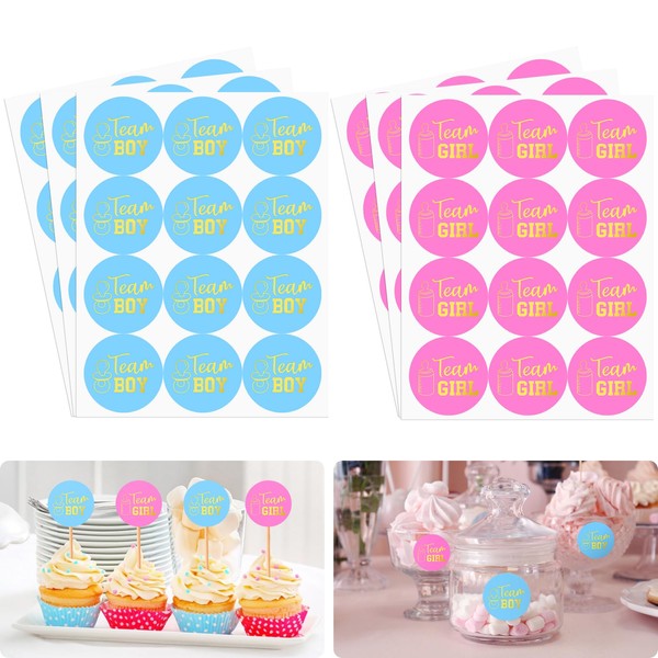 ASTARON 72Pcs Gender Reveal Stickers Labels with Foiled Letters Team