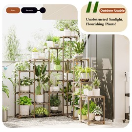 Bamworld Corner Plant Stand Indoor Large Plant Shelf Tall Outdoor Plant Holder Wood for Multiple Plants Hanging Plant Rack for Living Room Garden Balcony