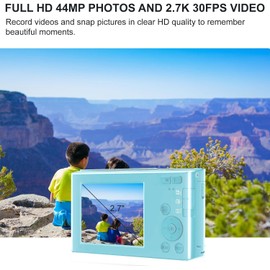 Digital, FHD 1080P Kids Camera 44MP Point and Shoot Digital Cameras with 64GB SD Card, 16X Zoom, Batteries, Lanyard, Compact Small for Kids Boys Girls (Camera Kit, Blue)