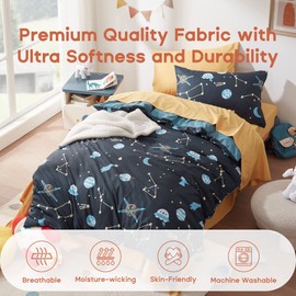 Sonive Duvet Cover Set for Babies Cot 100x135cm+40x60cm Microfibre Bedding Set UFO Cosmic Radio Constellation Moon Meteor, Blue Galaxy, 1 Duvet Cover and 1 Baby Pillow Sham