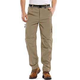 Jessie Kidden Mens Waterproof Hiking Pants, Outdoor Snow Ski Fishing Fleece Lined Insulated Soft Shell Winter Pants (6070 Khaki, 30)