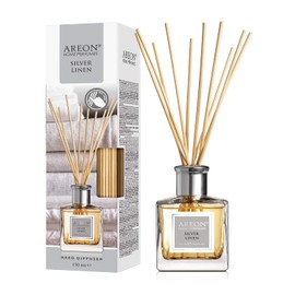 AREON Ambientador Difusor de Varillas de 150 ML Aromatizante para Hogar, Baño, Cuarto, Comedor y Todo el Hogar Ambientador de Inciensos Aromaticos Elegante y Duradero (Silver Linen)