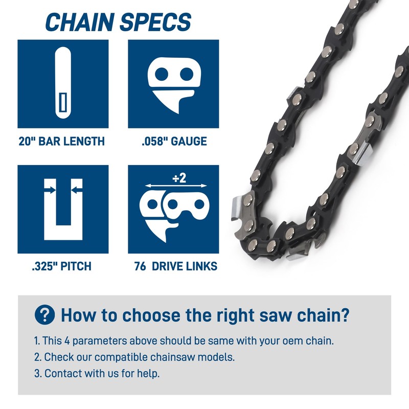 SawWorks 3-Pack 20 Inch Chainsaw Chain, 325" Pitch .058" Gauge