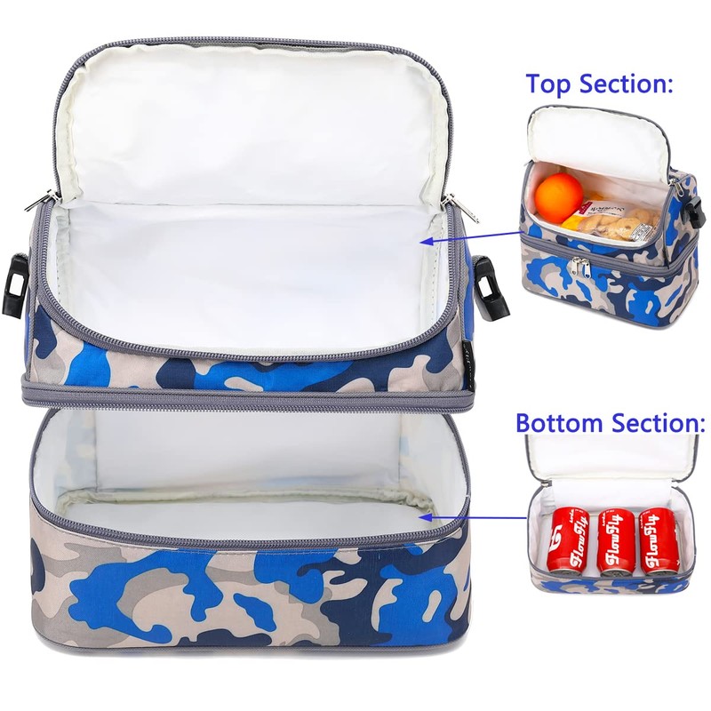 FlowFly Kids Double Decker Cooler Insulated Lunch Bag Large Tote