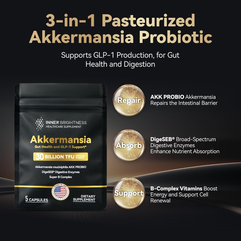 Inner Brightness Akkermansia Probiotic, GLP-1 Supplement for Gut Health &