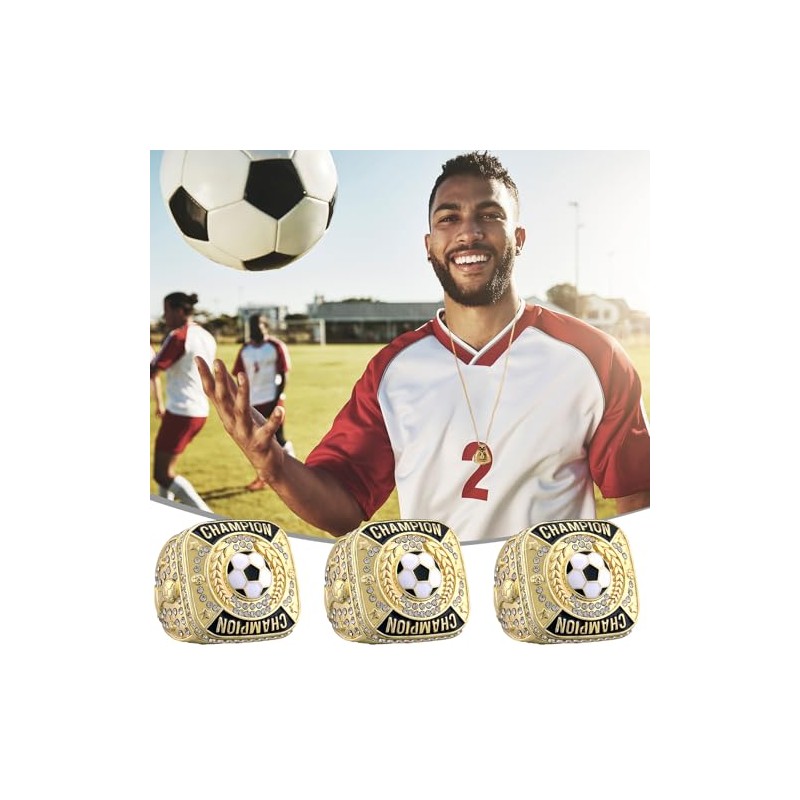 12 Pcs Soccer Championship Rings with Display Chain and Stand