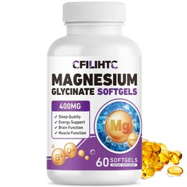 Magnesium Glycinate 400mg Softgels - High Absorption Magnesium Glycinate Supplement for Adults & Kids with Vitamin B6 & D3 - Support Sleep, Mood, Brain, Nervous, Muscle & Bone Health - 60 Softgels