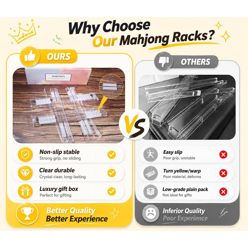 17.3" Acrylic Mahjong Racks with Pushers Set of 4, Clear
