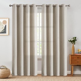 jinchan Room Darkening Linen Textured Curtain for Living Room Darkening 84 Inch Long Bedroom Thermal Insulated Greyish Beige Curtain Grommet Window 1 Panel