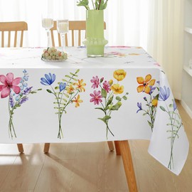 MATIRUG Spring Summer Tablecloth Rectangle 52x70，Floral with Dragonfly Fabric Table Cloth，Colorful Flower Wrinkle Free Spill Proof Polyester Table Cover for Outdoor Picnic Party Dinning