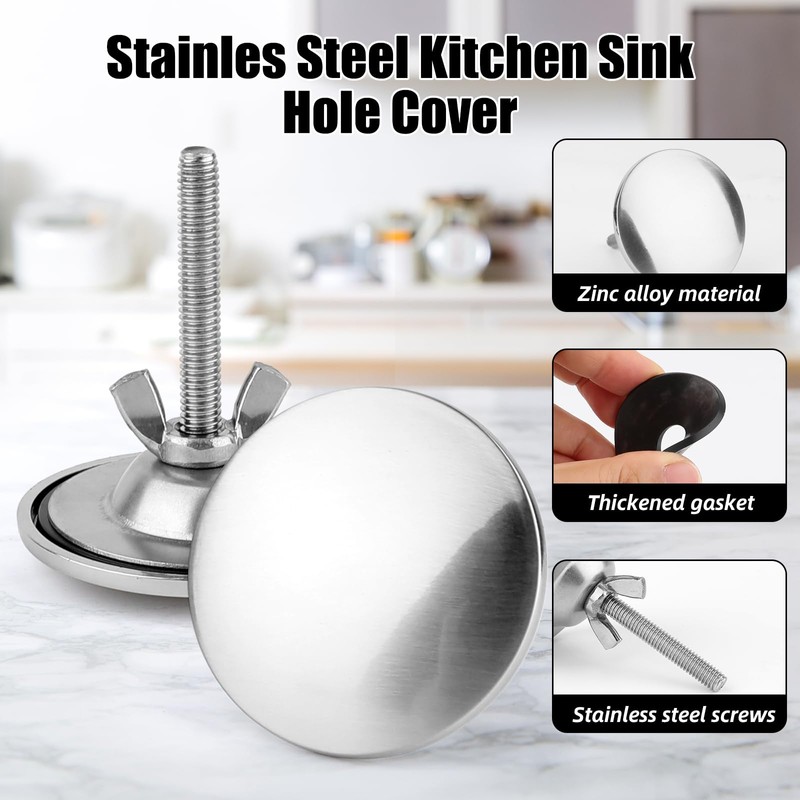 2 Pack 2 Inch Stainless Steel Kitchen Sink Hole Cover,Leakproof